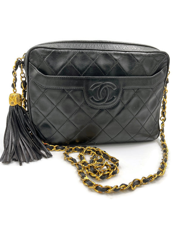 CHANEL Lambskin Black Camera Bag with Tassel