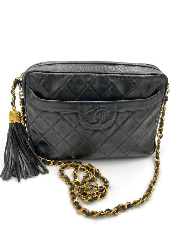 CHANEL Lambskin Black Camera Bag with Tassel