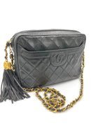 CHANEL Lambskin Black Camera Bag with Tassel