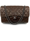 CHANEL Lambskin Double Chain Single Flap Maxi Size Bag Dark Brown/Silver