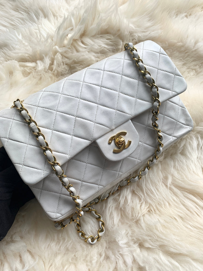 CHANEL Medium Classic Double Flap Bag White with Gold Hardware