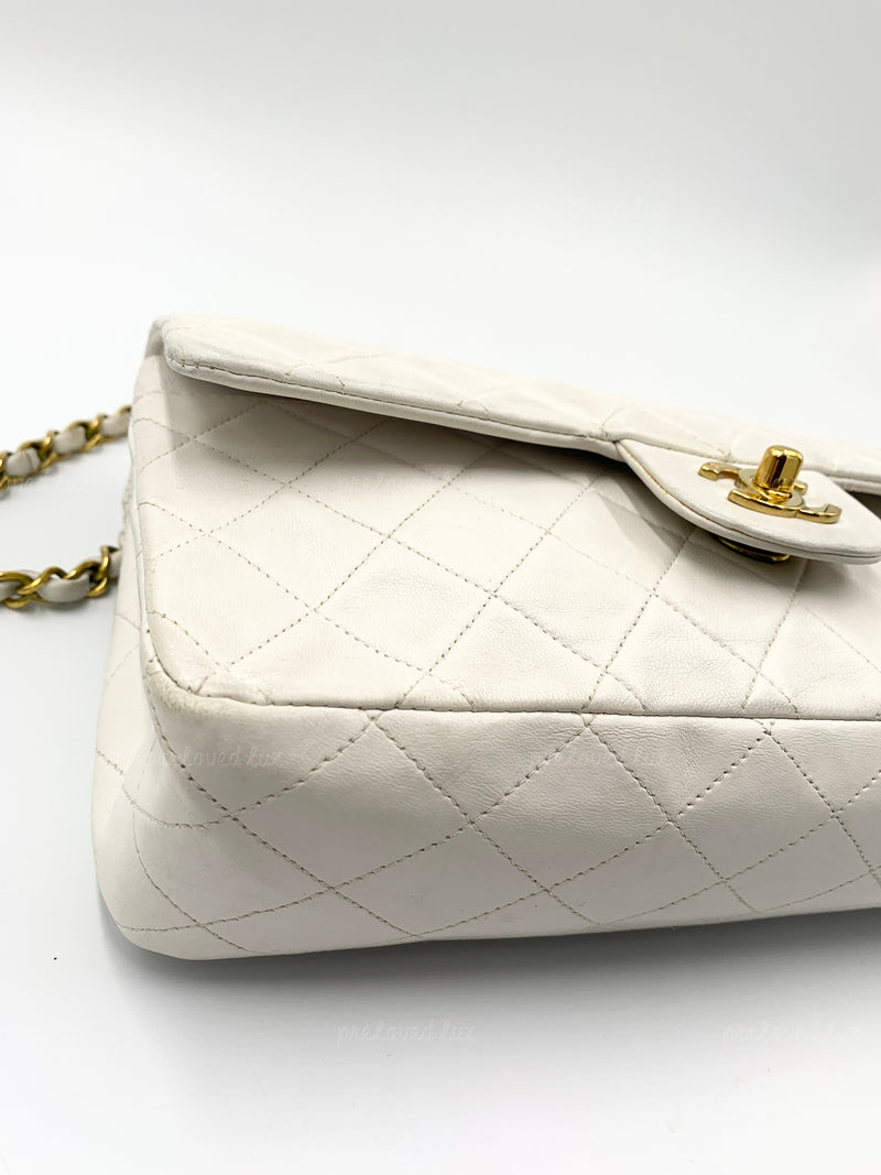 CHANEL Medium Classic Double Flap Bag White with Gold Hardware