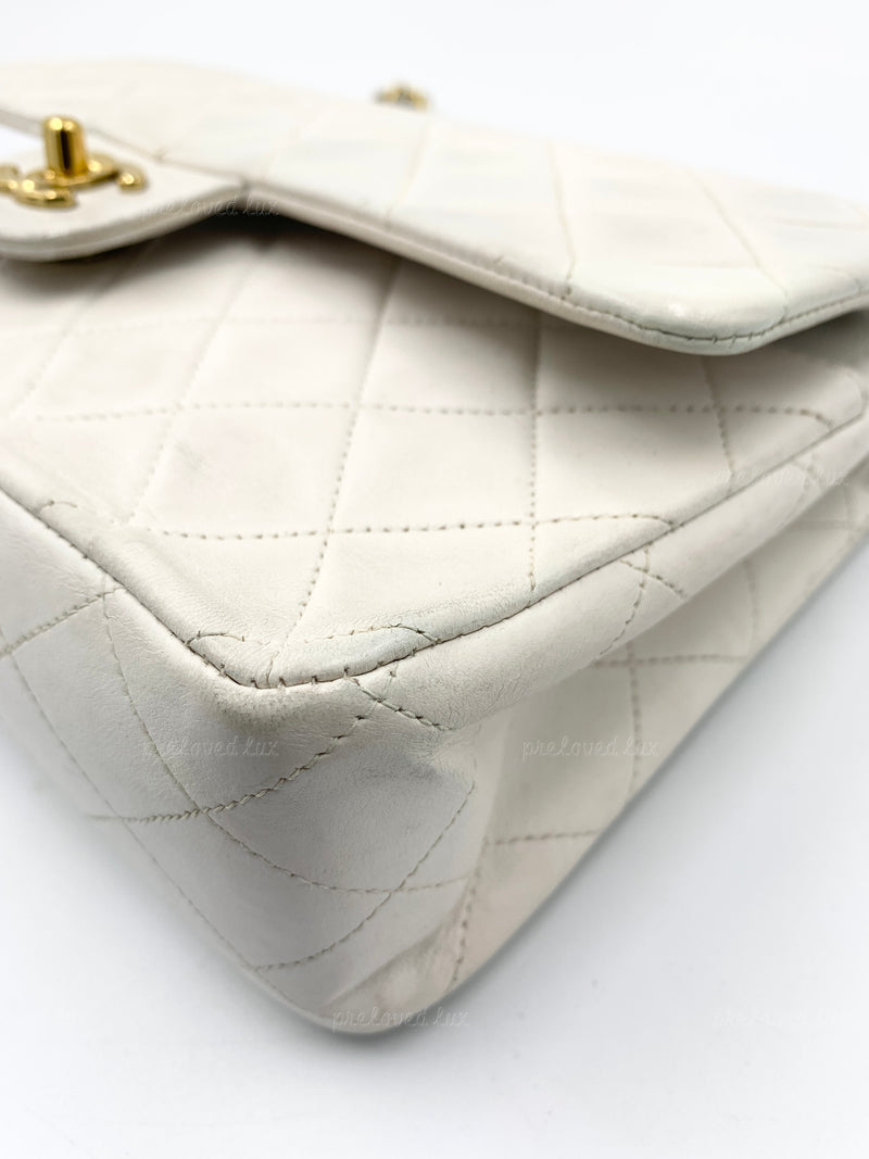 CHANEL Medium Classic Double Flap Bag White with Gold Hardware