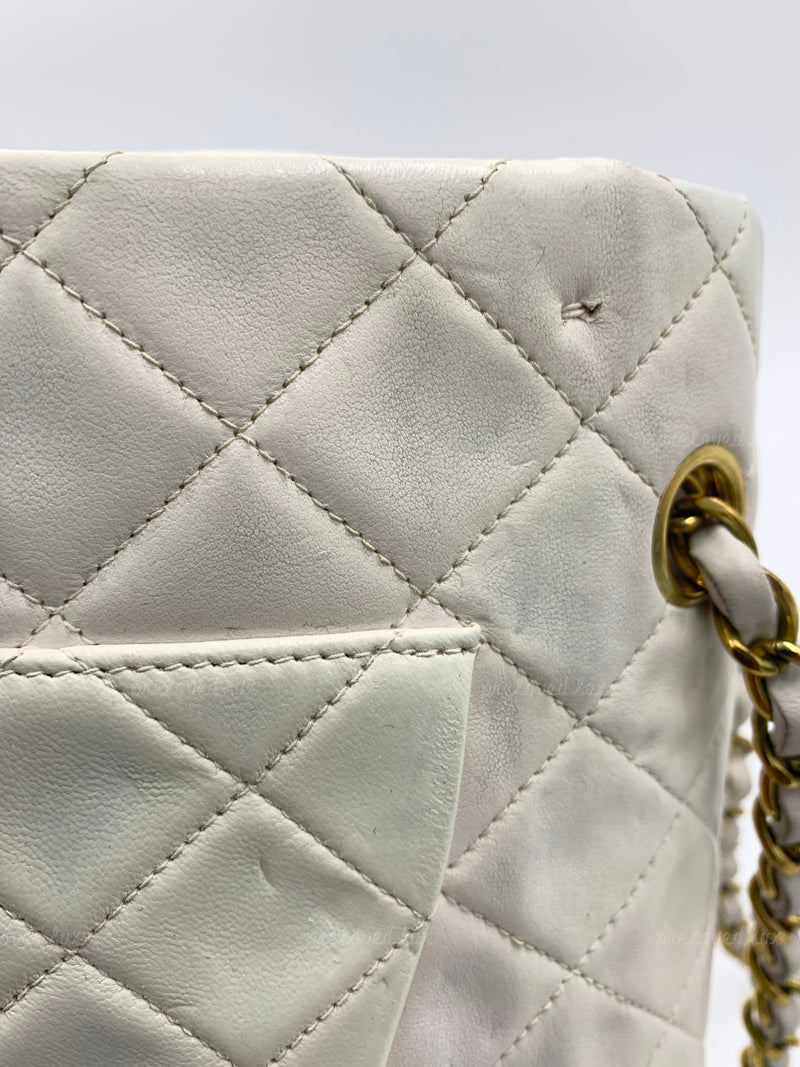 CHANEL Medium Classic Double Flap Bag White with Gold Hardware