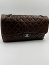 CHANEL Lambskin Double Chain Single Flap Maxi Size Bag Dark Brown/Silver