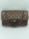 CHANEL Lambskin Double Chain Single Flap Maxi Size Bag Dark Brown/Silver