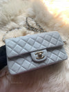 CHANEL Classic Grey Lambskin Mini Rectangular Crossbody Bag in Gold Hardware