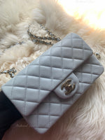 CHANEL Classic Grey Lambskin Mini Rectangular Crossbody Bag in Gold Hardware