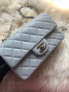 CHANEL Classic Grey Lambskin Mini Rectangular Crossbody Bag in Gold Hardware