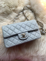 CHANEL Classic Grey Lambskin Mini Rectangular Crossbody Bag in Gold Hardware