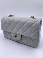 CHANEL Classic Grey Lambskin Mini Rectangular Crossbody Bag in Gold Hardware