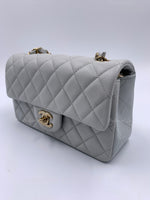 CHANEL Classic Grey Lambskin Mini Rectangular Crossbody Bag in Gold Hardware