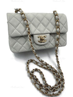 CHANEL Classic Grey Lambskin Mini Rectangular Crossbody Bag in Gold Hardware