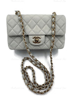 CHANEL Classic Grey Lambskin Mini Rectangular Crossbody Bag in Gold Hardware