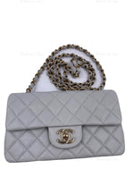 CHANEL Classic Grey Lambskin Mini Rectangular Crossbody Bag in Gold Hardware