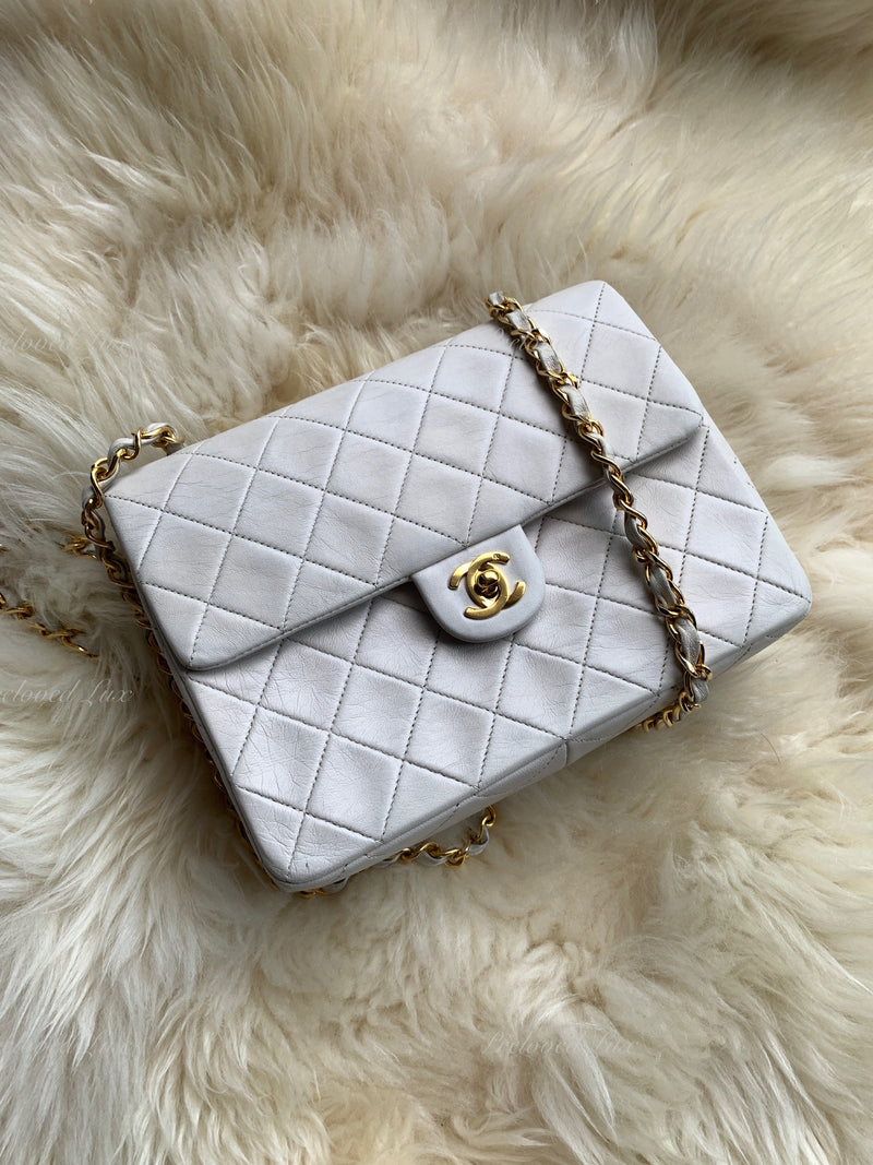 CHANEL Classic Lambskin Chain Mini Square Flap Bag White/ Gold hardware