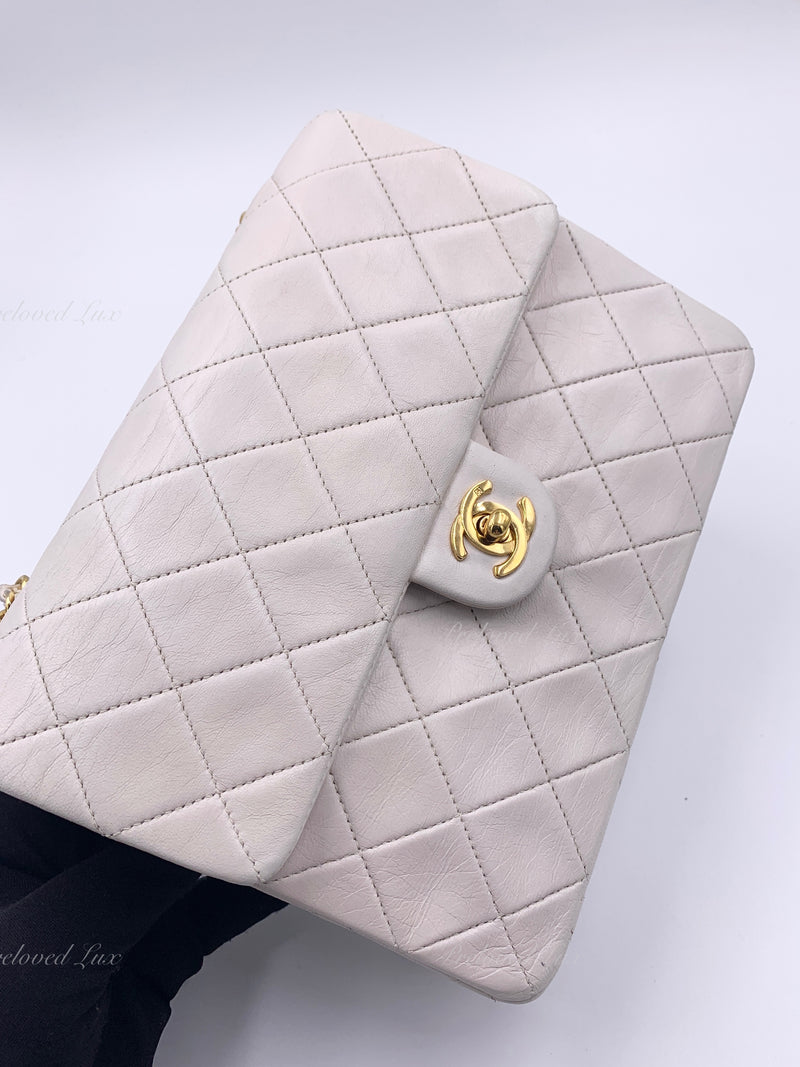 CHANEL Classic Lambskin Chain Mini Square Flap Bag White/ Gold hardware