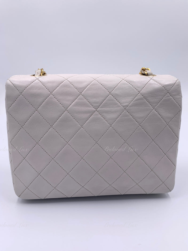 CHANEL Classic Lambskin Chain Mini Square Flap Bag White/ Gold hardware