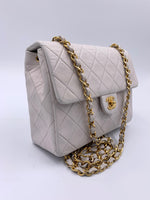 CHANEL Classic Lambskin Chain Mini Square Flap Bag White/ Gold hardware