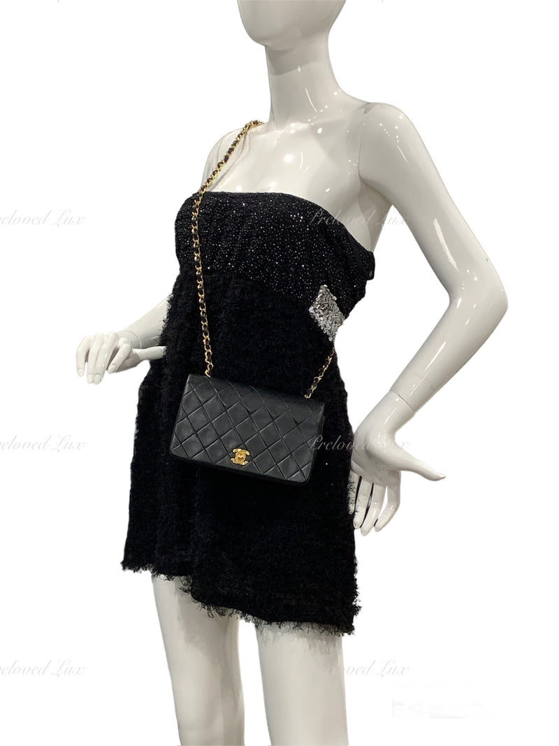 Sold-CHANEL Vintage Lambskin Small Full Flap Bag black/gold hardware