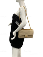 CHANEL Classic Lambskin Double Flap Medium Shoulder Bag - Light Beige Gold Hardware