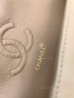 CHANEL Classic Lambskin Double Flap Medium Shoulder Bag - Light Beige Gold Hardware