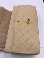 CHANEL Classic Lambskin Double Flap Medium Shoulder Bag - Light Beige Gold Hardware