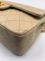 CHANEL Classic Lambskin Double Flap Medium Shoulder Bag - Light Beige Gold Hardware