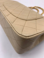 CHANEL Classic Lambskin Double Flap Medium Shoulder Bag - Light Beige Gold Hardware