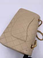 CHANEL Classic Lambskin Double Flap Medium Shoulder Bag - Light Beige Gold Hardware