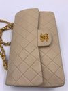 CHANEL Classic Lambskin Double Flap Medium Shoulder Bag - Light Beige Gold Hardware