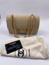 CHANEL Classic Lambskin Double Flap Medium Shoulder Bag - Light Beige Gold Hardware