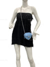 CHANEL Lambskin Blue Small Heart Crossbody Chain Bag Gold Hardware