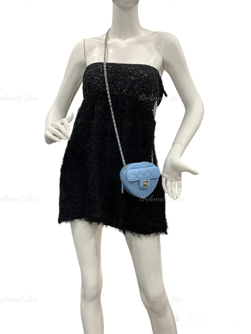 CHANEL Lambskin Blue Small Heart Crossbody Chain Bag Gold Hardware