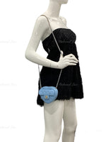 CHANEL Lambskin Blue Small Heart Crossbody Chain Bag Gold Hardware