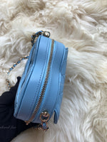 CHANEL Lambskin Blue Small Heart Crossbody Chain Bag Gold Hardware