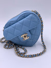 CHANEL Lambskin Blue Small Heart Crossbody Chain Bag Gold Hardware