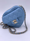 CHANEL Lambskin Blue Small Heart Crossbody Chain Bag Gold Hardware