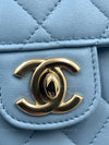 CHANEL Lambskin Blue Small Heart Crossbody Chain Bag Gold Hardware