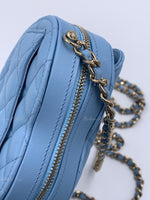 CHANEL Lambskin Blue Small Heart Crossbody Chain Bag Gold Hardware