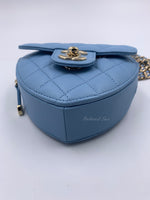 CHANEL Lambskin Blue Small Heart Crossbody Chain Bag Gold Hardware