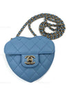 CHANEL Lambskin Blue Small Heart Crossbody Chain Bag Gold Hardware