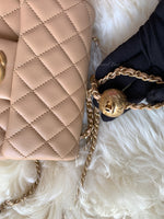 CHANEL Beige Lambskin Mini Square Pearl Crush Flap Bag