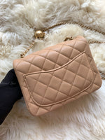 CHANEL Beige Lambskin Mini Square Pearl Crush Flap Bag