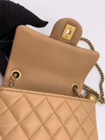 CHANEL Beige Lambskin Mini Square Pearl Crush Flap Bag