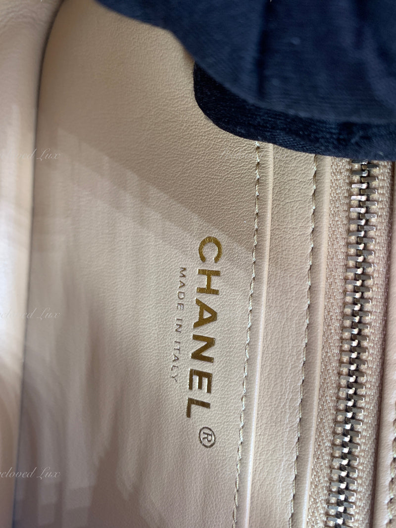 CHANEL Beige Lambskin Mini Square Pearl Crush Flap Bag