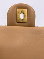 CHANEL Beige Lambskin Mini Square Pearl Crush Flap Bag