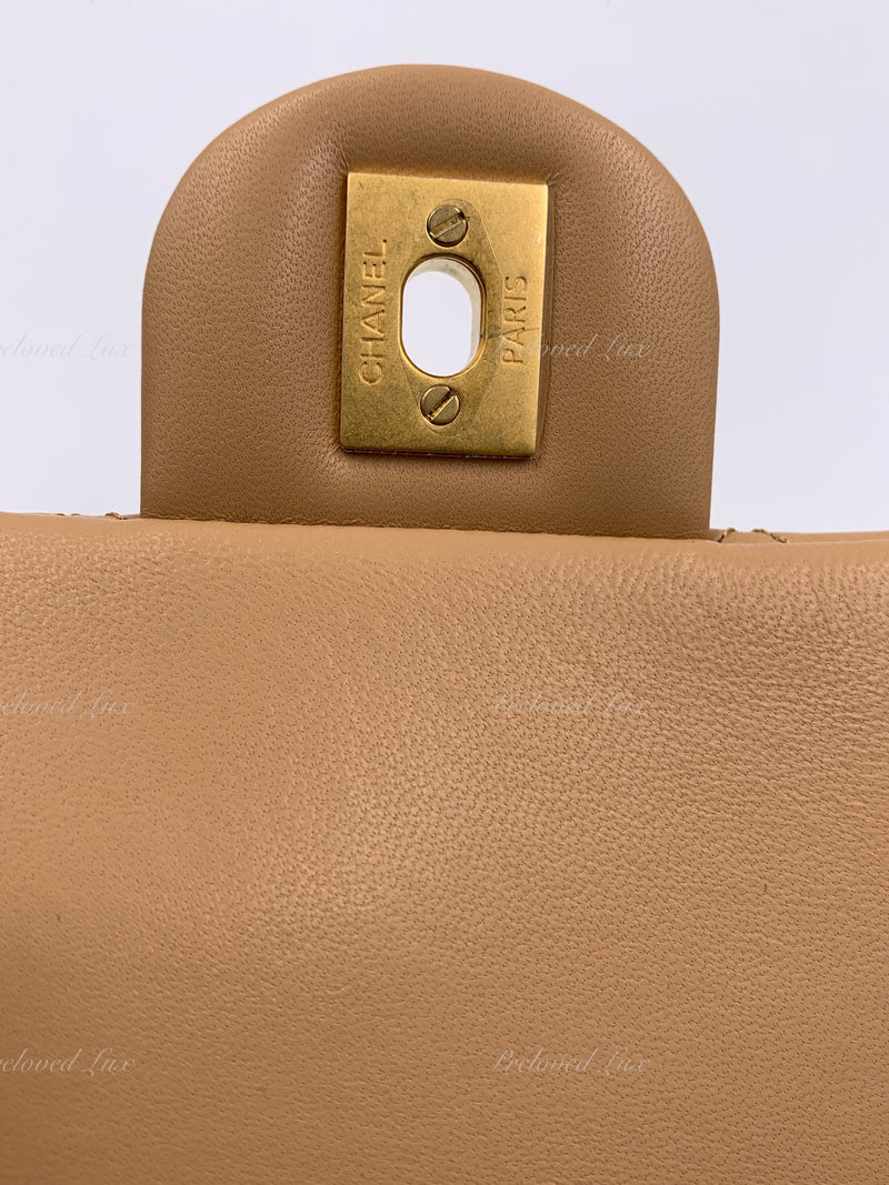 CHANEL Beige Lambskin Mini Square Pearl Crush Flap Bag