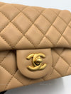 CHANEL Beige Lambskin Mini Square Pearl Crush Flap Bag