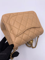 CHANEL Beige Lambskin Mini Square Pearl Crush Flap Bag